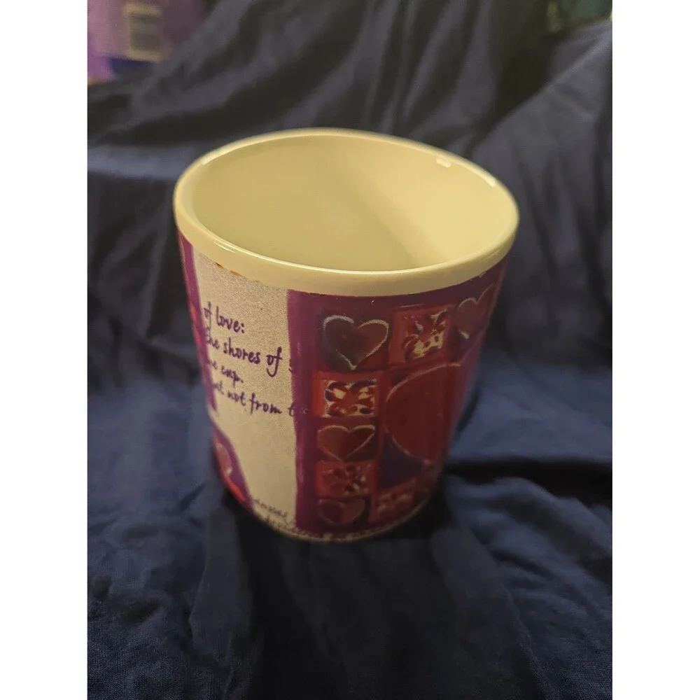 Vintage Bay Island Valentine Ceramic Coffee Mug Heart Collage Script Shabby Chic